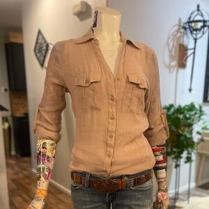 Women's Button-Up Blouse - Tan